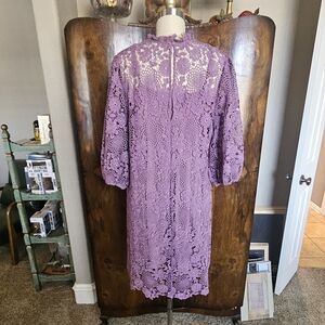 Johnny Was Purple Lace Midi Dress